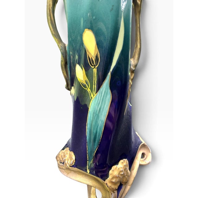 Early 20th Century Antique Carl Knoll Karlsbad Art Nouveau Hand-Painted Porcelain Iris Vase, Bohemia, Circa 1900 For Sale - Image 5 of 12
