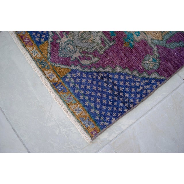 Textile Distressed Low Pile Turkish Petite Rug Hand Knotted Entry Mat - 17'' X 31'' For Sale - Image 7 of 13