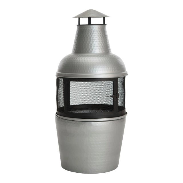 Chiminea in Silver & Black For Sale