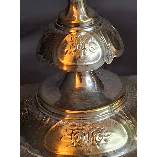 Antique Fraget Warsaw Shabbat Candlesticks Pair No. 4214 Polish Silver Plate 11" For Sale - Image 16 of 18