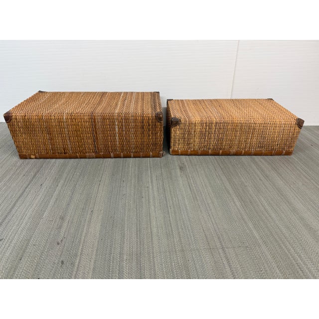 Design Plus Gallery presents a Pair of Antique Storage Boxes. Handwoven with a rectangular silhouette, these storage boxes...