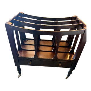 Late 20th Century A Bombay Company Dark Wood Magazine Rack With a Drawer and Casters. For Sale