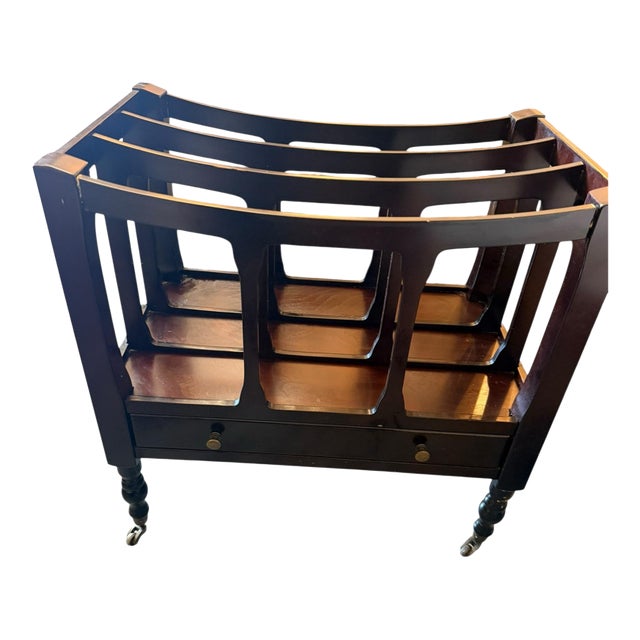 Late 20th Century A Bombay Company Dark Wood Magazine Rack With a Drawer and Casters. For Sale