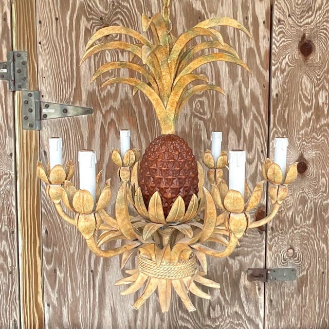 Late 20th Century Vintage Coastal Faux Finished Pineapple Chandelier For Sale - Image 5 of 7