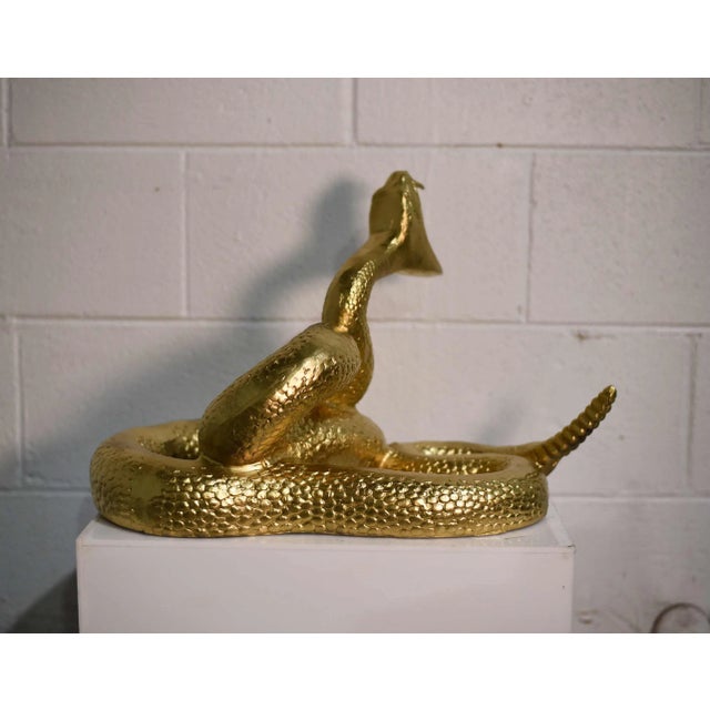 Vintage Gilded Coiled Cast Metal Rattlesnake Statue For Sale - Image 4 of 13