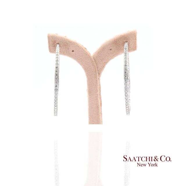 Silver 18k(750) Solid White Gold Natural Diamond Hoop Earrings in and Out Diamond For Sale - Image 8 of 10