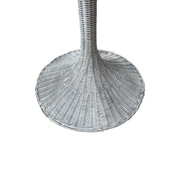 Mid-Century Vintage Coastal/Cottage Wicker, Wood, Glass Top Tulip Table For Sale - Image 4 of 5