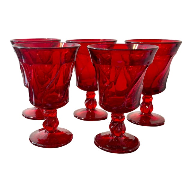 Mid 20th Century Fostoria Jamestown Ruby Red Water Goblets - Set of 5 For Sale