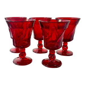 Mid 20th Century Fostoria Jamestown Ruby Red Water Goblets - Set of 5