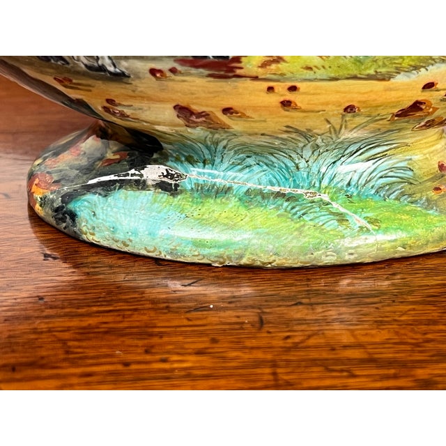 Ceramic Antique Italian Renaissance Revival Hand Painted Maiolica Vase With Winged Putti Handles, C. 1920-1940 For Sale - Image 7 of 8
