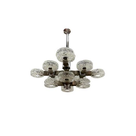 Italian Modern Chrome, Stainless and Glass Chandelier by Oscar Torlasco For Sale
