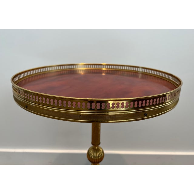 Metal 1940s Brass and red celluloid pedestal table by Maison Jansen For Sale - Image 7 of 12