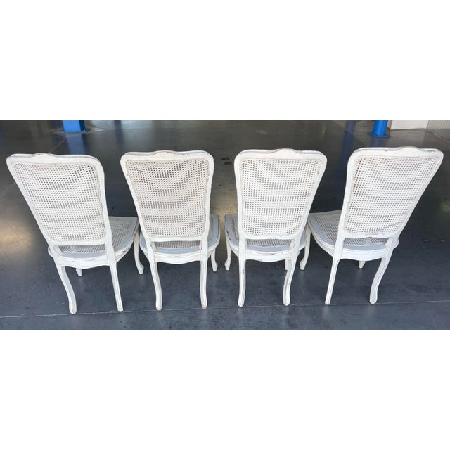Late 20th Century Vintage Italian Louis XV Style Double Cane Dining Chairs, Set of 4, Distressed White Finish For Sale - Image 5 of 13