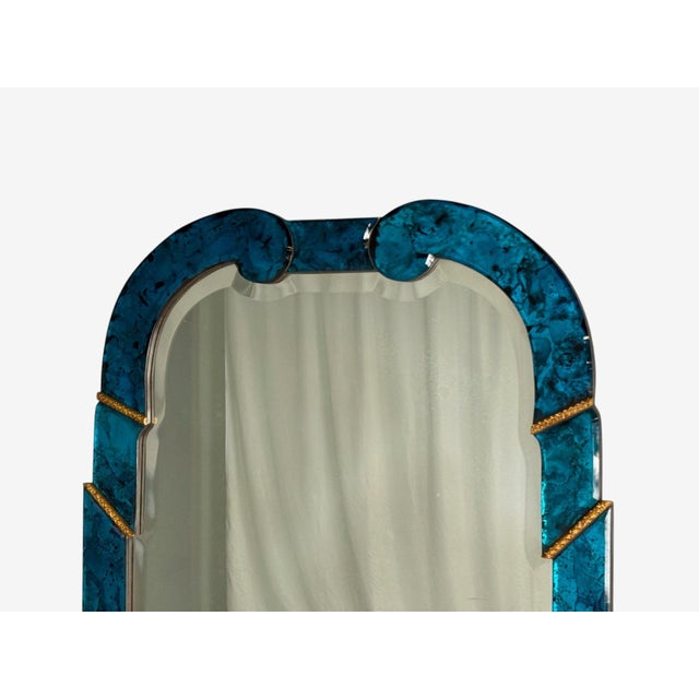Queen Anne Style, Blue Antiqued Beveled Glass, Venetian Wall Mirrors, 21st C. For Sale - Image 4 of 8