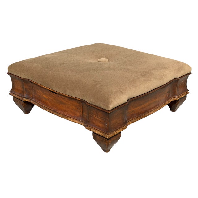 Modern Huge Mahogany Giltwood & Mohair Cocktail Ottoman Footstool For Sale - Image 3 of 5