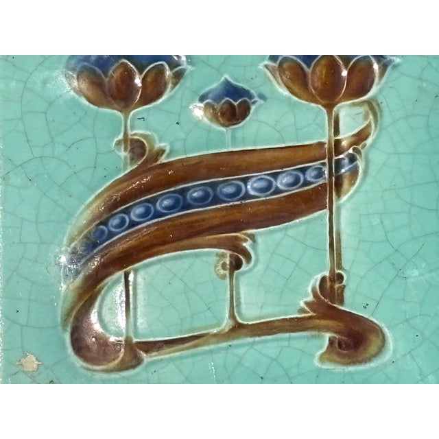 Early 20th C. English - Market Turquoise / Old Gold Ceramic Tile For Sale - Image 4 of 7