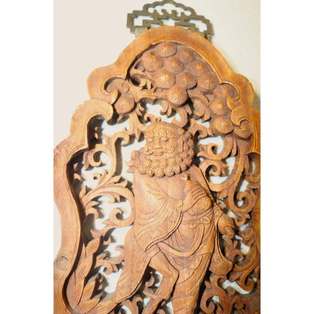 Vintage Carved Wood Balinese Figural Wall Relief Reticulated Sculpture Plaque For Sale - Image 4 of 12