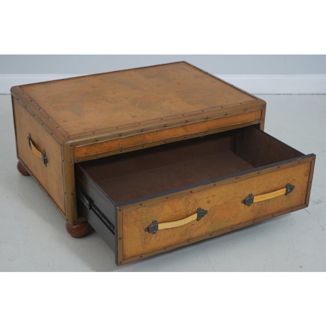 Traditional Canvas & Leather Wrapped Coffee Table For Sale - Image 3 of 16
