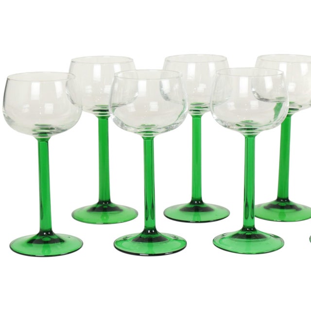 Vintage Alsace Wine Glasses with Green Stems from Luminarc, 1970s, Set of 12 For Sale - Image 10 of 16