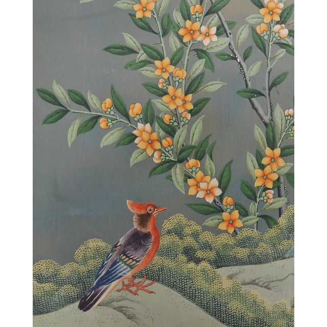 Gracie Style 8 Panel Chinoiserie Painted Wallpaper Screen 12 Ft For Sale - Image 11 of 18