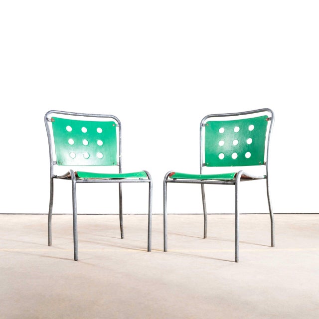 Green Vintage Swiss Stella Metal Garden Chairs by Burri, 1960s, Set of 6 For Sale - Image 8 of 9