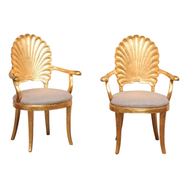 Late 20th Century Italian Gold Grotto Pair Armchairs For Sale