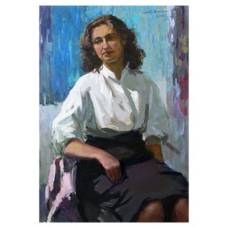 Alfejs Bromults, Wife Portrait, Oil on Cardboard For Sale