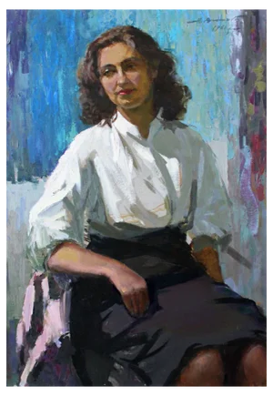 Alfejs Bromults, Wife Portrait, Oil on Cardboard