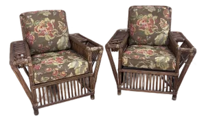 Stunning Vintage Coastal Palecek President’s Stick Rattan Lounge Chair -2 Available