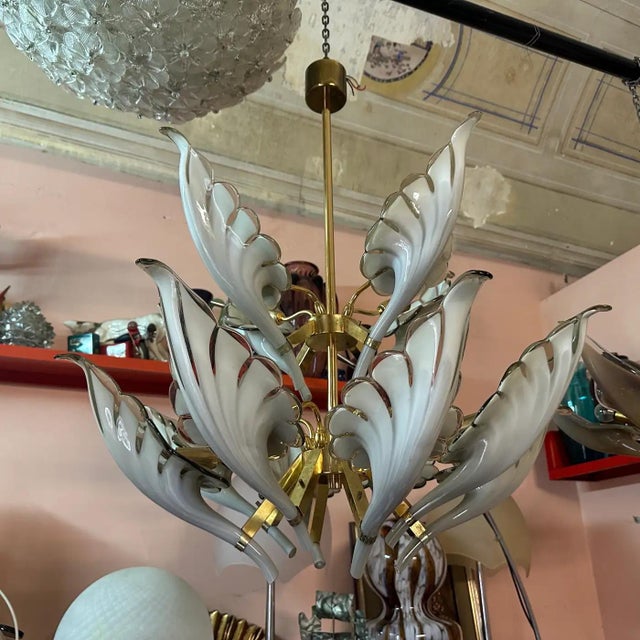 1970s Mid-Century Modern Brass and Gray Murano Glass Chandelier by Franco Luce For Sale - Image 6 of 11