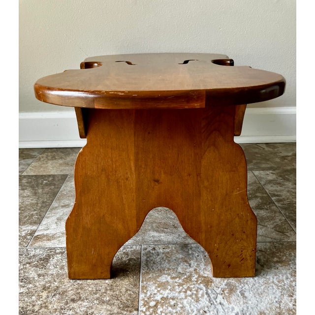 Vintage 1976 Amana Furniture Solid Walnut Violin-Shaped Hearth Bench / Footstool For Sale - Image 12 of 18