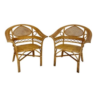 Vintage Bent Rattan and Cane Arm Chairs- a Pair For Sale