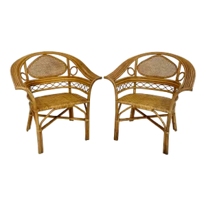 Vintage Bent Rattan and Cane Arm Chairs- a Pair