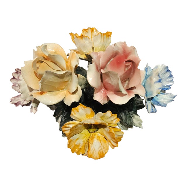 1930s Vintage Centerpiece Capodimonte Porcelain Flower Basket Made in Italy For Sale