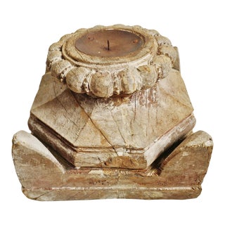 Vintage Old Teak Wood Column Candle Stand For Sale