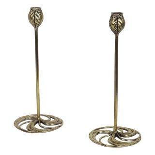 Art Nouveau Bronze Candlesticks by Abel Landry, 1902, Set of 2 For Sale