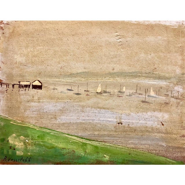 Boris Vassiloff, Marinescape with Boat Long Island NYC Oil Painting For Sale