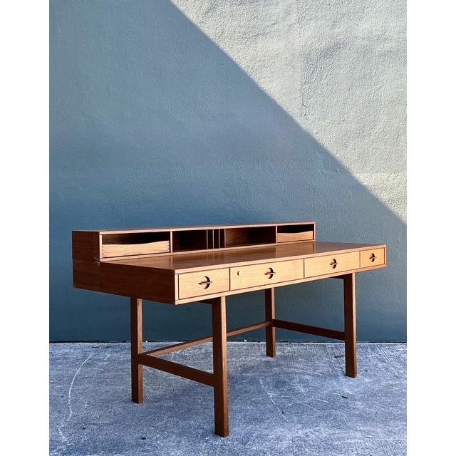 Wood Vintage MCM Peter Lovig Nielsen for Hedensted Mobelfabrik Flip Top Teak Writing Desk For Sale - Image 7 of 12