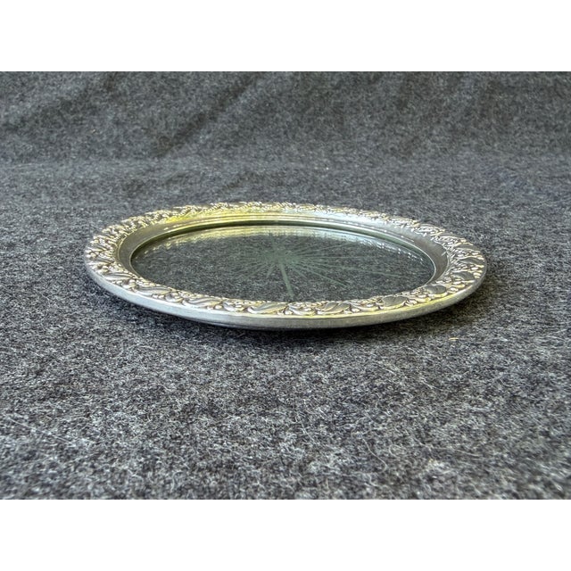 Vintage Sterling Silver Etched Glass Wine Coaster For Sale In New York - Image 6 of 12