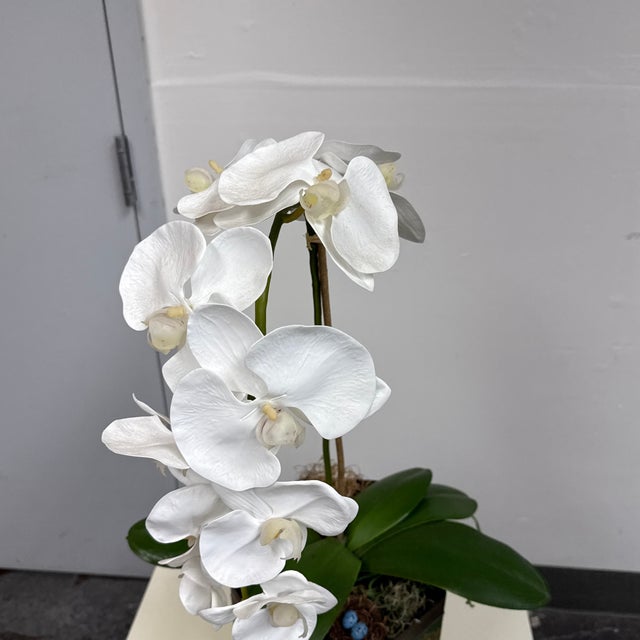 Savage London Painted Tole Canister + Faux Orchid Arrangement, 19th-Century For Sale - Image 10 of 12