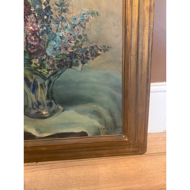 Vintage 1938 Floral Still Life Oil Painting, Signed Ashley, in Gilt Wood Frame For Sale - Image 9 of 16