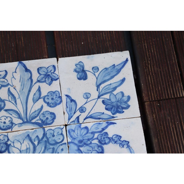 Baroque Tile Mural Panel Depicting a Baroque Jardinière With Flowers, Portuguese, 18th Century For Sale - Image 3 of 14