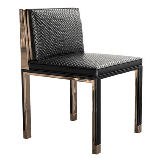 "Victoria" Chair With Stainless Steel, Bronze and Woven Leather For Sale