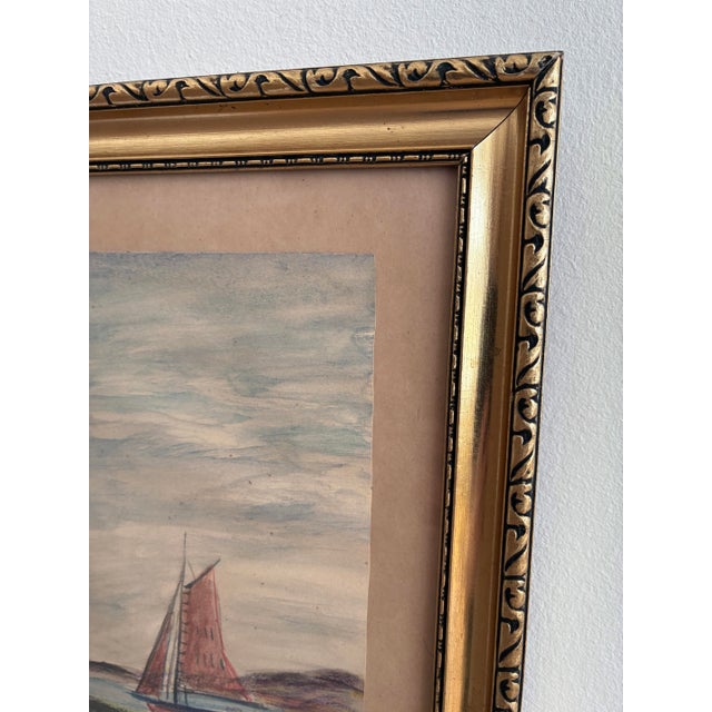 Paper Vintage Coastal Village Drawing, Seaside Cottage Art - Signed For Sale - Image 7 of 10