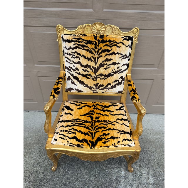 Early 20th Century French Regency Giltwood Fauteuil in Scalamandré “Le Tigre” Silk Velvet For Sale - Image 14 of 14