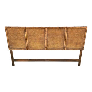 Mid-Century Modern American of Martinsville King Headboard Faux Bamboo & Wicker Solid Wood For Sale