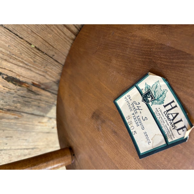 Brown Solid Birch Three Legged Mortised & Tenon Stool by Hale of Vermont -a Pair For Sale - Image 8 of 11