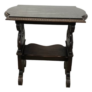 1920's Highly Carved Side Table W/Marble Top For Sale