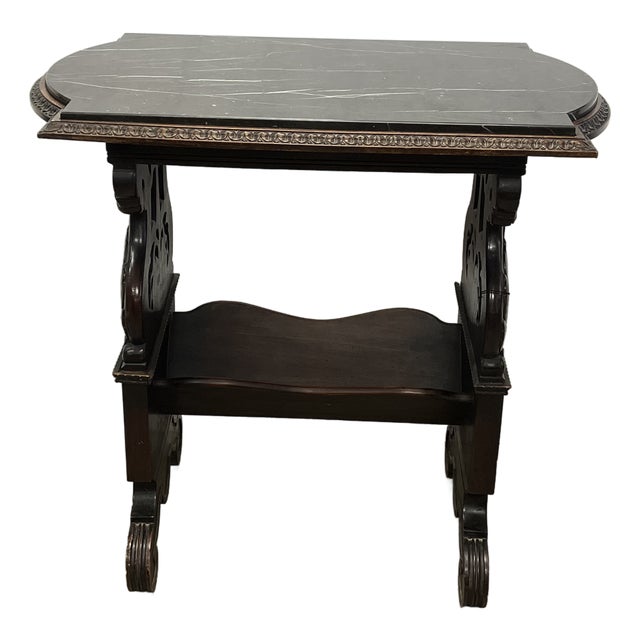 1920's Highly Carved Side Table W/Marble Top For Sale