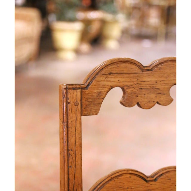 Brown Set of 6 French Louis XIII Oak Ladder Back Dining Chairs With Leather Seats For Sale - Image 8 of 11